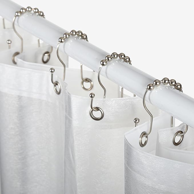 Goowin Shower Curtain Hooks, 12 Pcs Shower Curtain Rings, Stainless Steel Shower Curtain Hangers, Double Hook Shower Curtain Hooks, Smooth Sliding Anti-Drop Shower Rings for Curtain (Nickel)