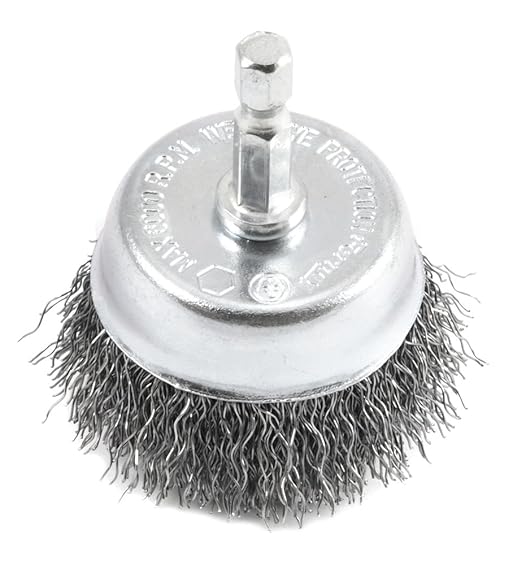 Forney 72729 Wire Cup Brush, Coarse Crimped with 1/4-Inch Hex Shank, 2-Inch-by-.012-Inch, Silver