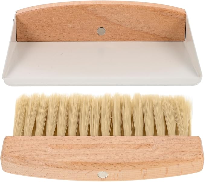 Housoutil Kids Window Cleaner Stainless Steel Cleaner Mini Dustpan and Brush Set Wood Small Metal Pan Natural Table Handy Brush for Sweeping Home Kitchen Car Office Storage Bin