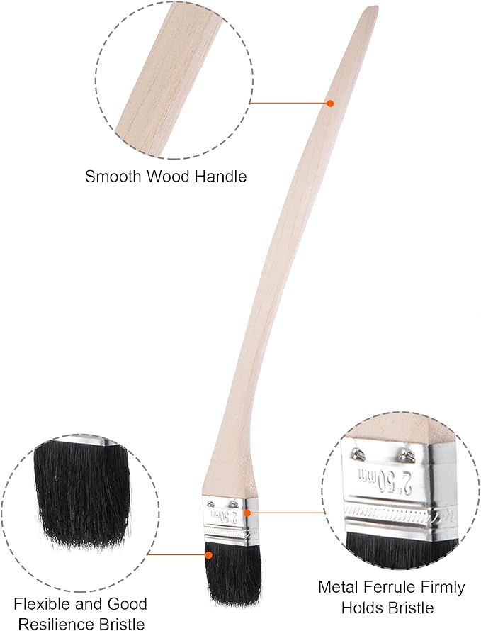 uxcell Bent Radiator Paint Brush 17" Length 2" Width Bristle with Long Wood Handle for Wall Treatment Black