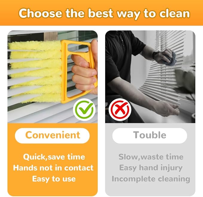 2026 New All-Purpose Washable Cleaning Brush – Blinds, AC Vents & Window Tracks, Blind Cleaner Duster Tool, 7 Fingers Dusting Cleaner Window Mini Blind Cleaner Duster Brush (4 PCS-B)