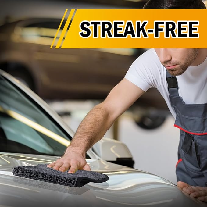 GLIMGLINT 3-Pack Microfiber Towels for Car (16"x16", 600GSM), Ultra Absorbent Cleaning Cloth, Non-Scratch & Streak-Free for Cars, Trucks, Motorcycles