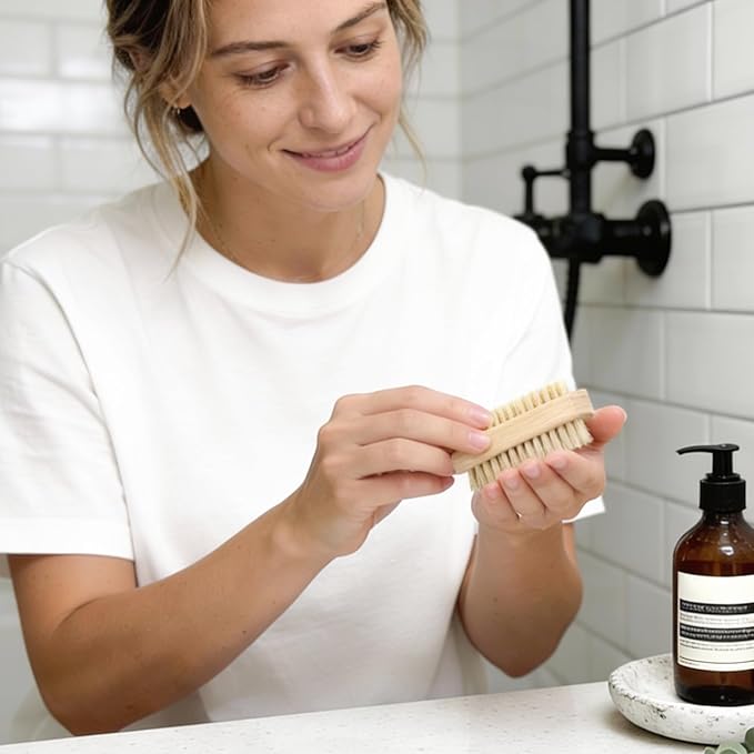 Wooden Nail Brush, Double-Sided Fingernail Scrub Brush for Cleaning Under Nails, Multi-Purpose Natural Wood Hand Scrubber for Dirt, Grease, and Daily Care 3 Pack (Natural)