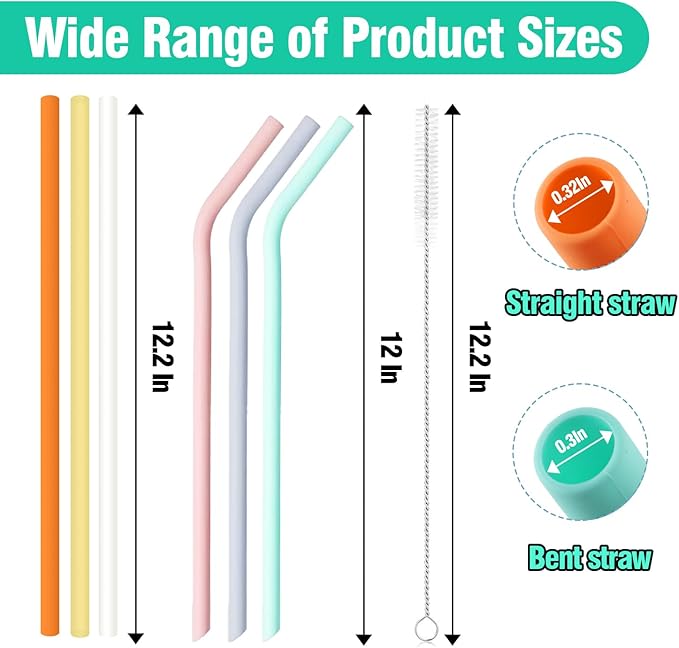 8 Pack Multicolor Silicone Stanley Straw Replacement 40 oz 30 oz,Reusable Long Straws with Cleaning Brush for Simple Modern Stanley Cup Accessories