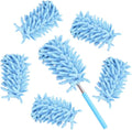 Microfiber Duster for Cleaning,6 Pcs Hand Washable Dusters with 11" to 29.5" Reachable Pole,Small Dusters for Cleaning Office Car Computer Furniture Sofa Ceiling Fan (Blue)