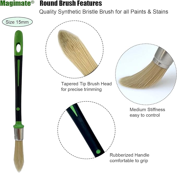 Small Paint Brush for Touch Ups, Trim Stain Brush for Sash, Baseboards, House Wall Corners and Art Application, One Singe Size 0.6-inch (15mm)