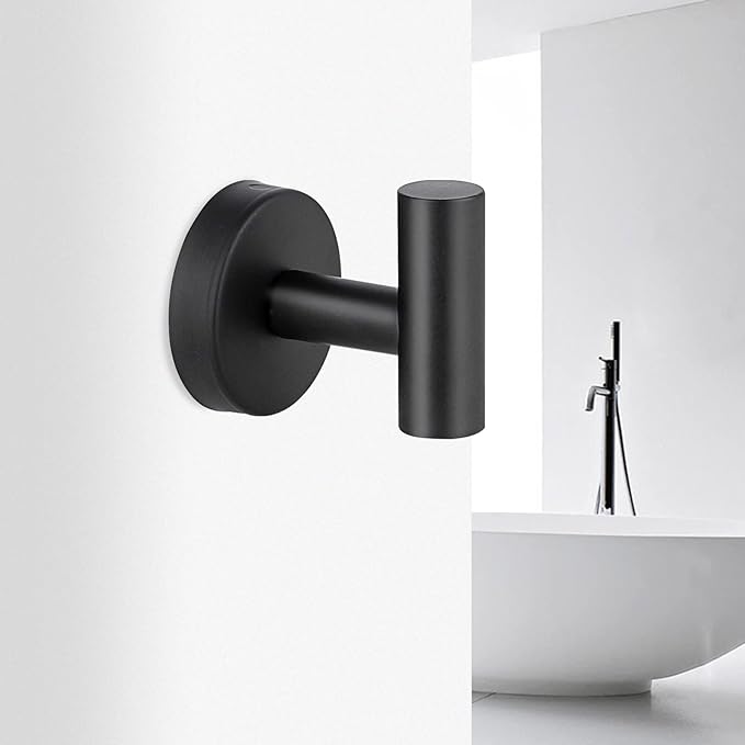 Towel Hooks, SUS 304 Stainless Steel Hooks, Heavy Duty Door Hanger Towel Robe Clothes Cabinet Closet Sponges Hook for Bathroom Kitchen Garage Gotel (Black, 2 Pcs)