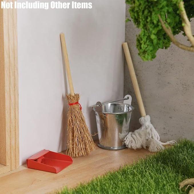 Odoria Dollhouse Straw Broom Miniature - 1/12 Scale Broomstick for Fairy Garden - Mini Witch Broom Decorative Craft - Tiny Besom Rustic for Halloween Thanksgiving Festival 5Pcs
