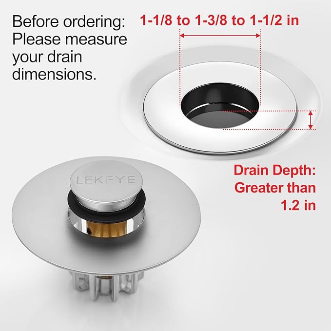 LEKEYE Bathroom Sink Stopper | Shower Drain Hair Catcher | Pop-up Sink Drain Stopper with Strainer | Bathroom Sink Plug for 1-1/8 to 1-1/2" Sink Drain Hole- Pearl Chrome