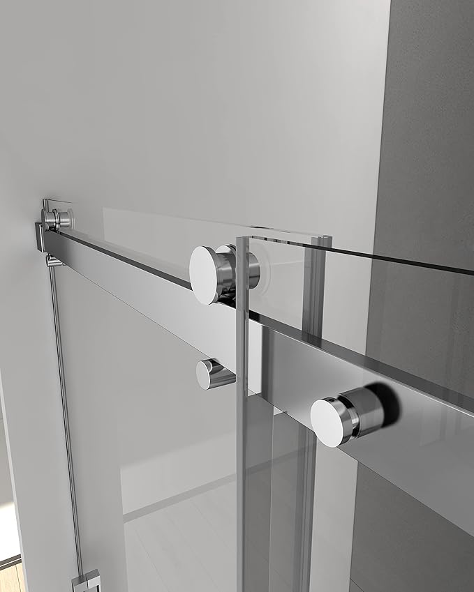 Sunrosa Semi-Frameless Tub Shower Door 59-2/8"60", Single Sliding Shower Door with Handle, Bathtub Shower Door with Tempered Glass, Chrome