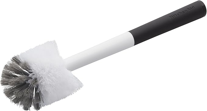 KitchenAid Narrow Neck Bottle Brush for Travel Mugs, Water Bottles, Vases, and More, Non Slip Comfort Grip Handle, Black and White