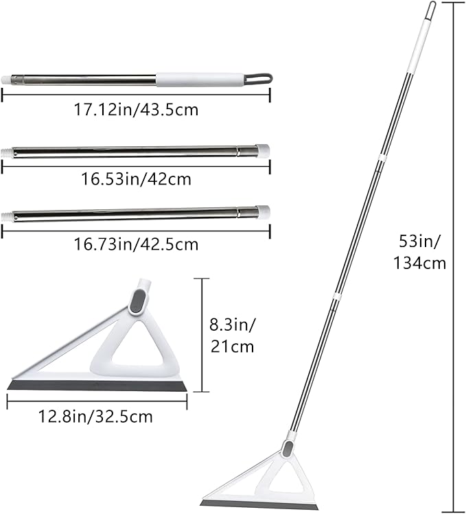 Multifunction Magic Air Broom, Rubber Squeegee Broom with 53" Long Handle, Silicone Floor Scraping Sweeper for Floor Bathroom Foam Kitchen Shower Tile Marble Pet Hair Fur Glass Window Cleaning, Grey