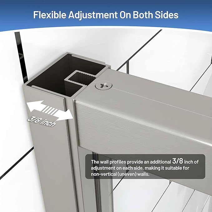 Pivot Glass Shower Door, 44-48" W x 71" H, 1/4"(6mm) Clear SGCC Tempered Glass, Brushed Nickel Finish, Magnetic Closure, Reversible Installation