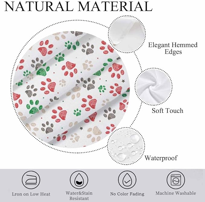 Paw Prints Table Cloth 52x70 Doodle Dog Cat Red Green Footprint Rectangular Tablecloth Polyester Washable Table Cover for Dining Kitchen Banquet Picnic Decorative