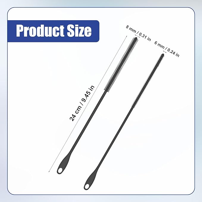 2pcs Silicone Straw Brushes, 6mm+8mm Reusable Hanging Straw Cleaner Brush Extra Long Straw Cleaning Brush Bendable Crevice Brush Pipe Cleaners for Glass Metal Straw (Gray)