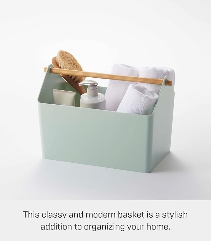 YAMAZAKI Home Favori Storage Organizer/Cleaning Caddy/Storage Basket With Handle - Plastic + Wood -