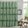 Light Green Ruffle Shower Curtain 72“ W x 84” H, Vintage Handcrafted Bow Tie Bath Curtain for Master Bathroom, Ruched Microfiber Bathroom Curtain with 12 Buttonholes (LQ-10)