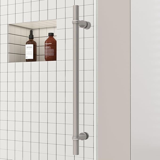 Sunrosa Frameless Double Sliding Shower Door 56 1/8"-60" W x 76" H, 5/16" (8mm) Thick Easy-Clean Tempered Glass, Adjustable Shower Door with Soft-Close System, Brushed Nickel Finish
