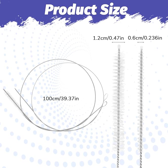 2 PCS Extra Long Pipe Cleaners, 39.4 in Straw Cleaner Brush Extra Long, White Tube Cleaning Brush for Cleaning Straw, Feeding Tubes, Line and Pump