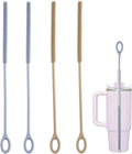 4Pcs Reusable Silicone Straw Cleaner Brush Extra Long, Soft Bendable, Non-Slip Handle for Glass Metal Smoothie Straws (Blue&Brown)
