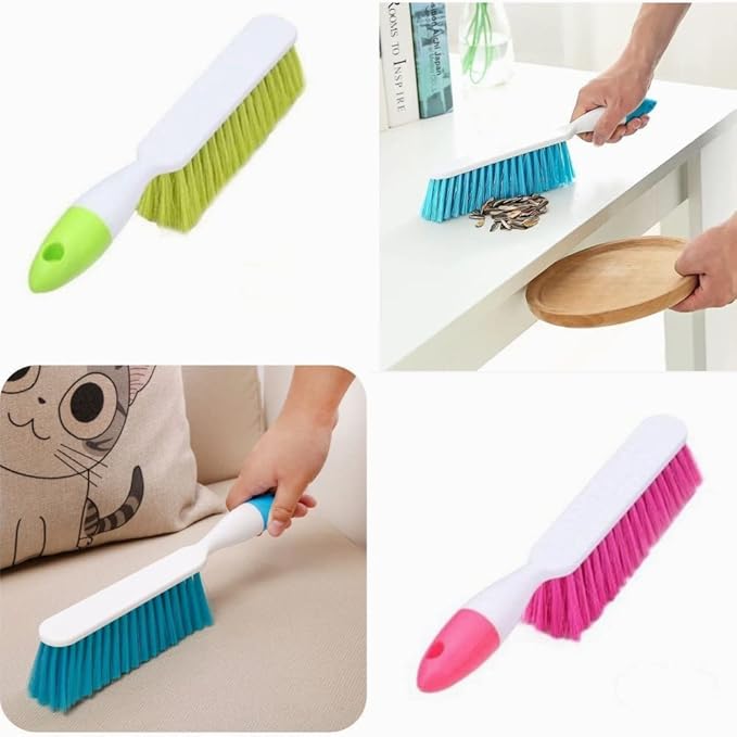 Jilukibo 2 Pack Soft Bristle Bed Sheets Sweeping Cleaning Brush with Plastic Handle, Blue, Rose Red