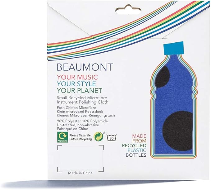 Beaumont Musical Polishing & Cleaning Patterned Blue Polka Dot Instruments Trumpet Clarinet Sax Flute Recycled Microfibre Cleaning Cloth Brass Silver 25 x 25cm (BFC-BP)