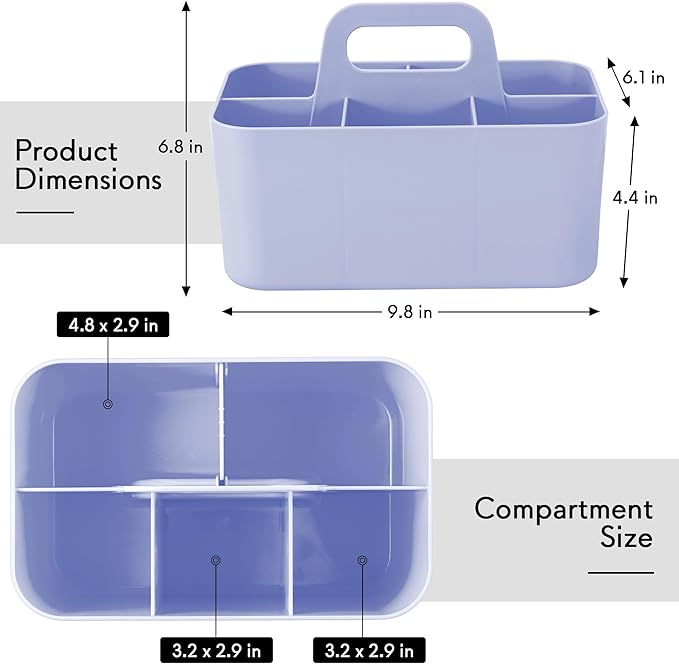 Tiawudi Multipurpose Caddy Organizer, Plastic Caddy with Handle, Stackable Desk Organizer for Stationery, Marker and Pencil, Office Supplies Organizer, Dorm Caddy