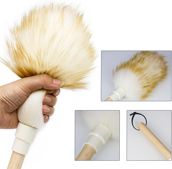 Duster Made of Lambswool with Solid Wood Handle and Lanyard, Antistatic Duster, 38 cm Long, for Cleaning Ceiling Fans, Curtains, Computer Screens, Bookshelves, etc.