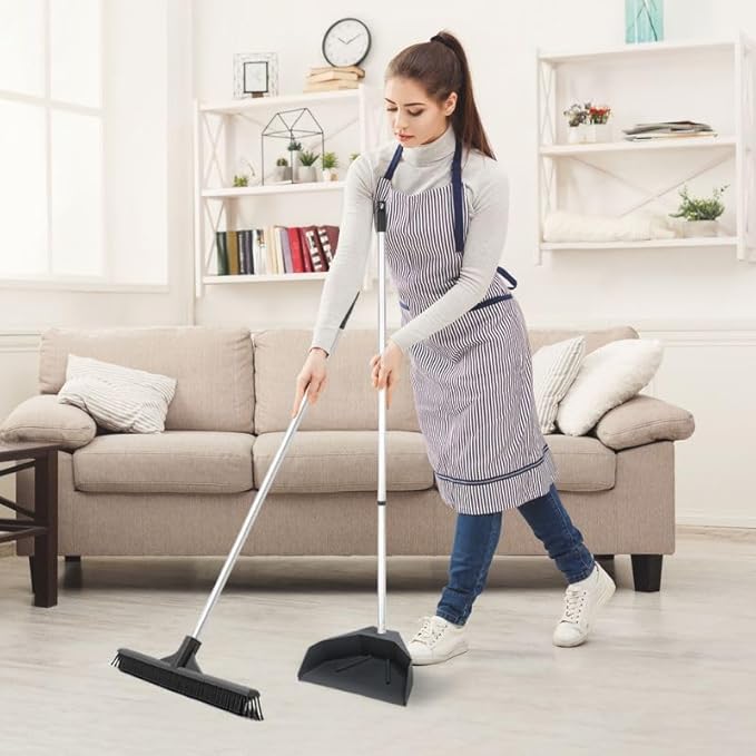 Silicone Dust Pan with Handle Lobby Dustpan with Long Handle Stand Up Dustpan, 48" 3-Part Long Handle, by Superio