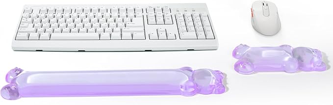 Gel Keyboard and Mouse Wrist Rest Set – Clear Wrist Rest for Computer Keyboard 60%/68%/75%, Comfort & Support for Typing and Gaming(Cute Purple Bear)