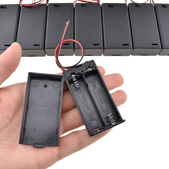 HAHIYO 3V AA Battery Holder Bundle with Wire Sturdy Cover Flexible Springs Contact Build-in Switch Batteries Black Case Easy Install 8 Pieces for Wall Clocks Ham Radio Kids Toys