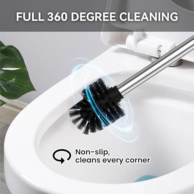 Dailyart Toilet Brush Holder Set: 2 Pack Bathroom Deep Cleaning - Stainless Steel & Glass Toilet Cleaner with Ergonomic Design - No Drilling Wall Mounting