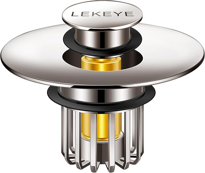 LEKEYE Bathroom Sink Stopper | Shower Drain Hair Catcher | Pop-up Sink Drain Stopper with Strainer | Bathroom Sink Plug for 1-1/8 to 1-1/2" Sink Drain Hole- Brushed Nickel