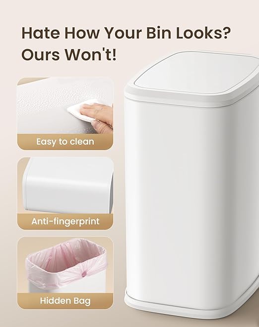 Cesun Small Bathroom Trash Can with Swing-Top Lid,8L/2.1 Gallon Stainless Steel Garbage Can with Removable Inner Bucket, Slim Waste Basket for Home, Office, Toilet, Bedroom, Living-Room (White)