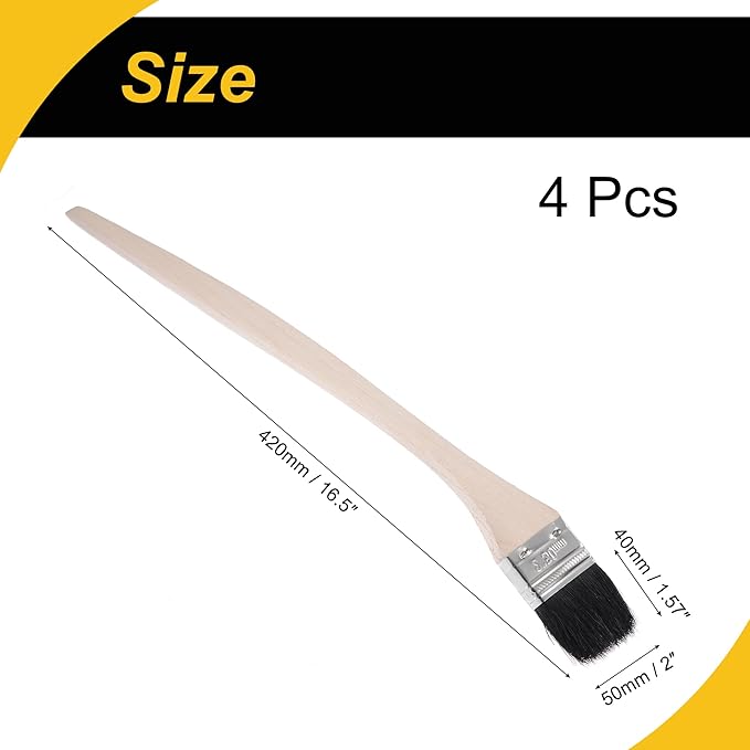 Bent Radiator Paint Brush 17" Length 2" Width Bristle with Long Wood Handle for Wall Treatment Black 4 Pcs