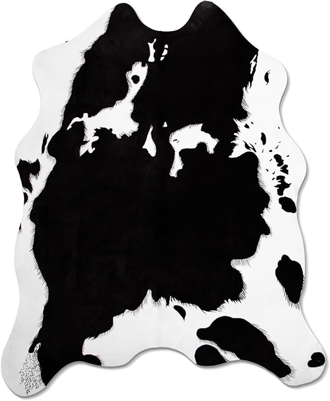 MACEVIA Faux Cowhide Rug Cute Cow Print Rugs Animal Area Carpet Western Decor for Living Room Bedroom Non-Slip 59" L x 47.2" W(4.9ft x 3.9ft)