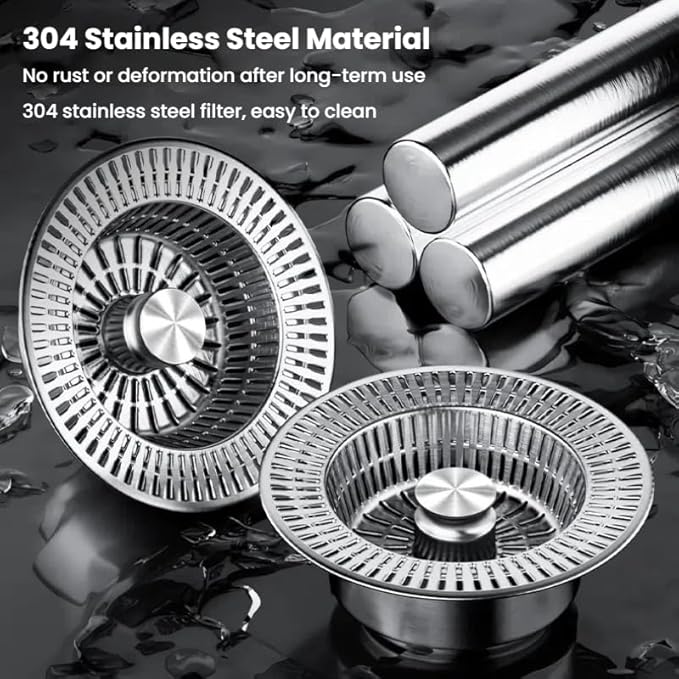 3 in 1 Kitchen Sink Drain Strainer,Universal Stainless Steel Kitchen Sink Stopper, Pop Up Anti-Clogging for 3-1/2 Inch US Standard Sink Drain Strainer (Style2-1Pcs)