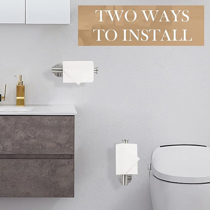 Toilet Paper Holder - Self Adhesive Toilet Paper Holder Wall Mount for Bathroom, SUS 304 Stainless Steel Command Strip Toilet Paper Roll Holder Stick On Wall, No Drilling - Brushed Nickel