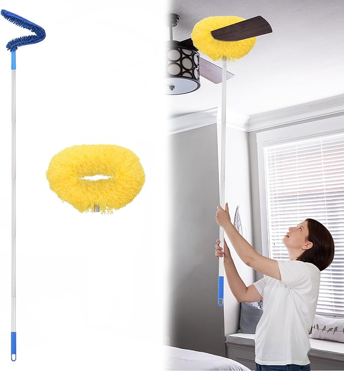 PATIKIL Ceiling Fan Cleaner Duster, 12.9" to 59", 2 in 1 Microfiber Duster Extendable Handle Fan Blade Cleaning Tool Removable Washable for Furniture Blind, Yellow