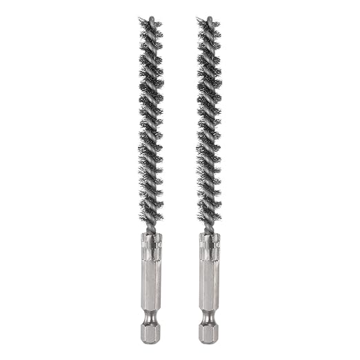 HARFINGTON 2pcs Stainless Steel Bore Brush 8mm Dia Cleaning Wire Brush with Handle 1/4 Inch Hex Shank for Tubes, Ports, Bearings