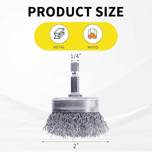 4 Pcs Wire Cup Brush Set for Drill, 1/4 Inch Hex Shank, 0.010 Inch Coarse Carbon Steel Attachments for Rust Removal