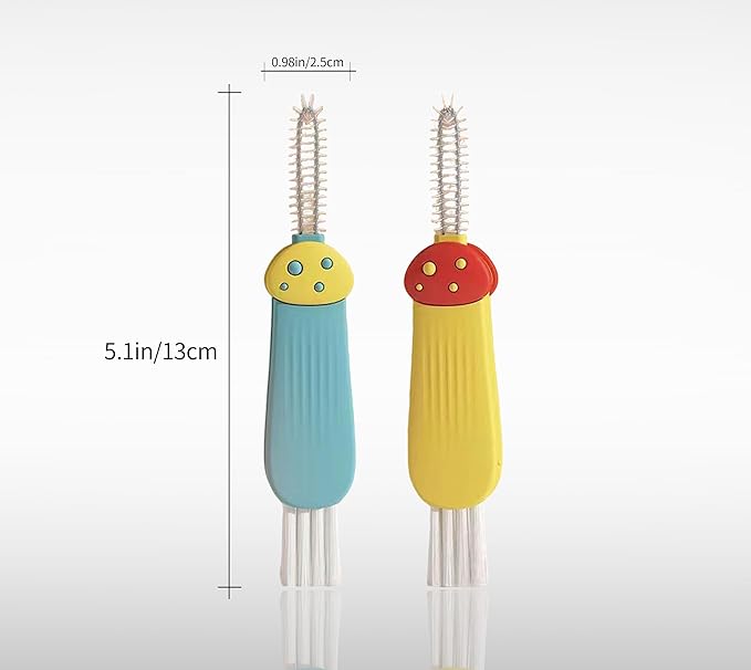 3 in 1 Cup Lid Gap Cleaning Brush Multifunctional Bottle Cleaning Brush for Water Bottle Cup Lid Gap for Gaps of Various Containers (Yellow Blue(Mushroom))