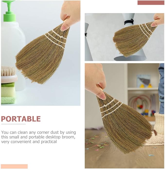 Hemoton Desktop Broom Portable Mini Hand Broom with Ergonomic Handle and Natural Bristles for Tabletop Cleaning Dust Removal in Kitchen and Indoor Use