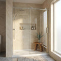 Frameless Sliding Shower Door, Adjustable 56"-60" W x 76" H with 1/4" SGCC Tempered Clear Glass & Easy-to-Clean Coating, Brushed Nickel Stainless Steel Round Rail, One Fixed One Sliding