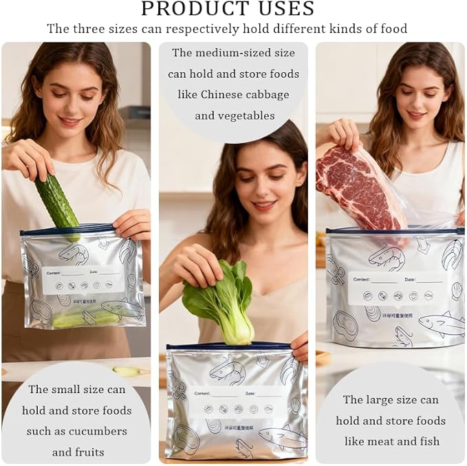 Resealable Aluminum Foil Storage Bags 30PCS, 3 Sizes Thick Stand-Up Pouches, Lightproof Moisture-Proof Food Saver Bags for Snacks Spices Meat Vegetables Dried Foods