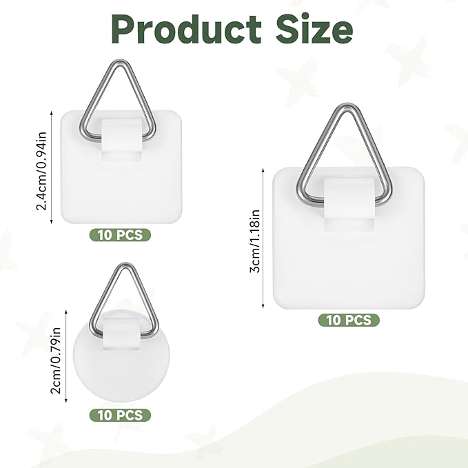 30 Pack Adhesive Picture Hanger Picture Hanging Hooks Without Nails Invisible Adhesive Wall Hangers Plastic Sticky Picture Hangers for Photo Frame Foamboard Plate Wall Art Decor