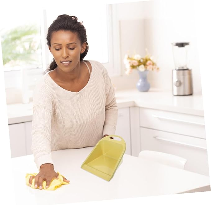 VILLCASE 2pcs Small Handheld Dustpans with Handle, Multi-use Portable Trash Scooper for Home and Office Desktop Cleaning, Lime Yellow Plastic Dustpan Set for Household Use