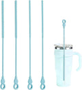 Silicone Straw Cleaner Brush, 4-Piece Reusable Straw Brush Set with Extra-Long Design for Cleaning Thin Metal Straws and Wider Milkshake Straws （6mm+9mm Blue)