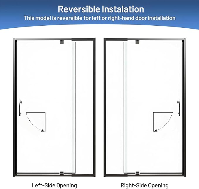 Pivot Glass Shower Door, 38-42" W x 71" H, 1/4"(6mm) Clear SGCC Tempered Glass, Matte Black Finish, Magnetic Closure, Reversible Installation