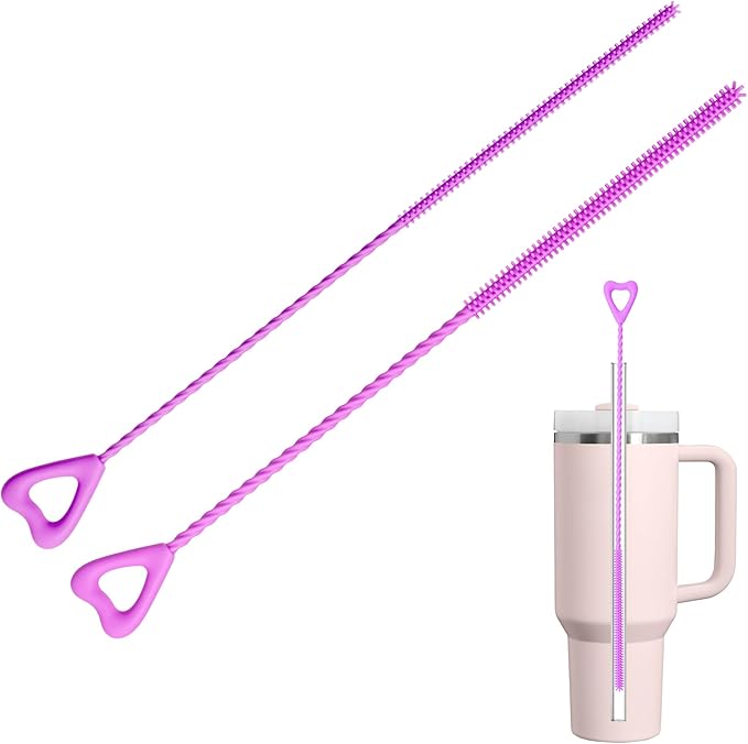 Silicone Straw Cleaner Brush, 2Pcs Reusable Straw Cleaning Brush for Cleaning Stanley and Yeti Metal Glass Tritan Straws